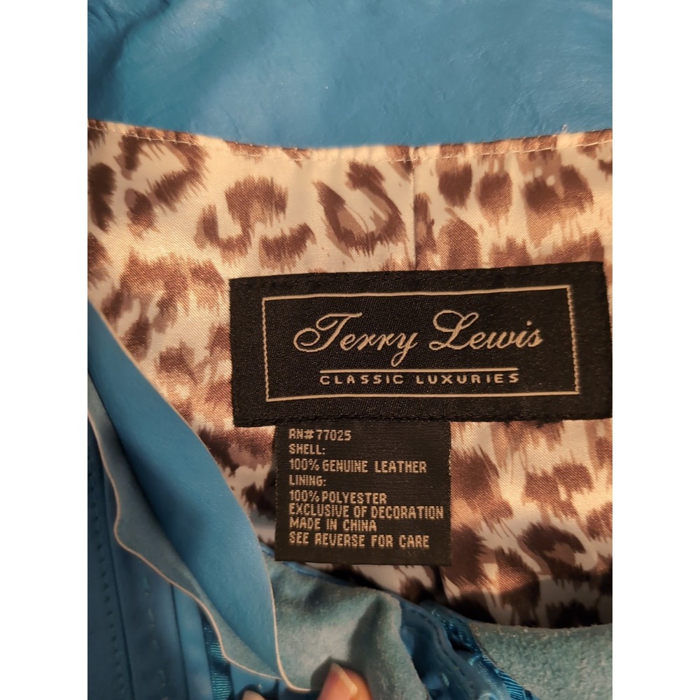 Vintage Y2K Terry Lewis Women's Blue Leather Jacket Size XL - Picture 11 of 13